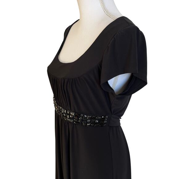 Bisou Bisou Dress Women Size 14 Black Y2K 90s Stretch Empire Waist Back Tie Gems - Picture 4 of 7